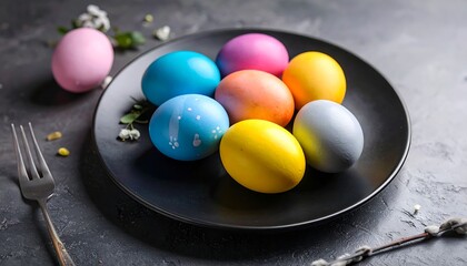 Colorful Easter eggs on a plate (1)