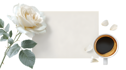 Rose and Coffee Still Life, isolated on transparent background