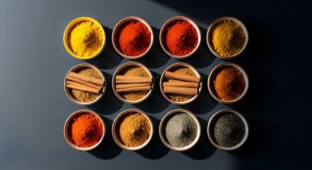 Colorful Spice Collection in Small Bowls.