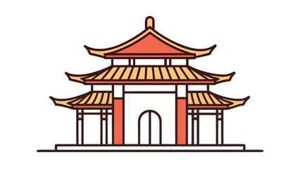 Traditional Asian architectural design featuring a colorful pagoda with intricate details and ornate roof structures