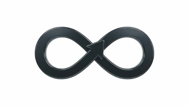 Powerful black infinity symbol, an icon representing endless eternal cycle and conceptual loop. forever arrow follows winding journey, minimalist clean graphic