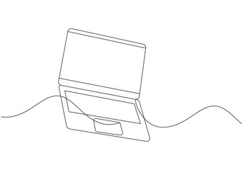 Obraz premium Laptop Continuous Line Art Open Notebook Computer, Single Line Drawing, Minimalist One-Line Laptop Illustration, Laptop Computer Single Line Art