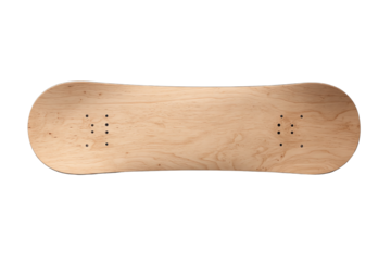 Wooden snowboard deck on isolated background, perfect for customizing and showcasing designs.
