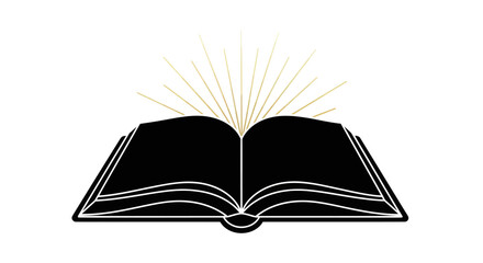 A stylized open book with radiating light representing knowledge and inspiration