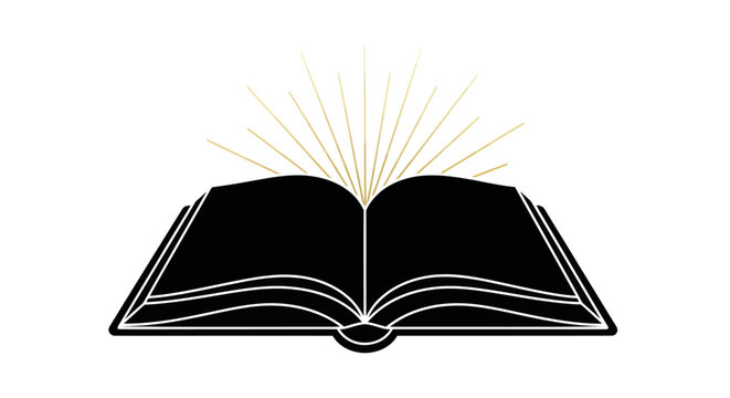 A stylized open book with radiating light representing knowledge and inspiration