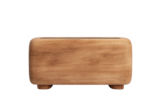 Wooden bread box, front view, adds warmth to kitchen decor with its natural texture and functional design.