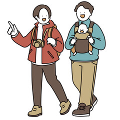 お出かけする両親と赤ちゃん_秋色_クール