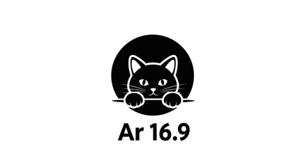 Black and white feline graphic logo peering with a friendly expression and date