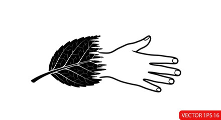 Conceptual blend of nature and humanity displayed through a hand merging with a leaf illustration