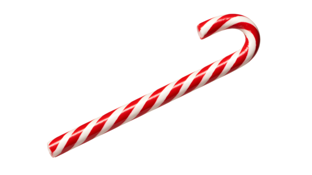 Festive candy cane with red and white stripes, perfect for holiday celebrations and treats