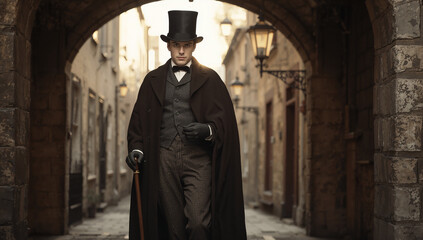 Naklejka premium Sophisticated Gentleman in a Classic Urban Setting