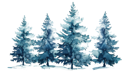 watercolor drawing of christmas fir tree forest landscape with snow
