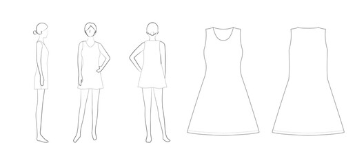 アパレルデザイン用テンプレートのベクター画像：女性用テニスウェアのワンピース / Vector image of apparel design template: Women's tennis wear dress