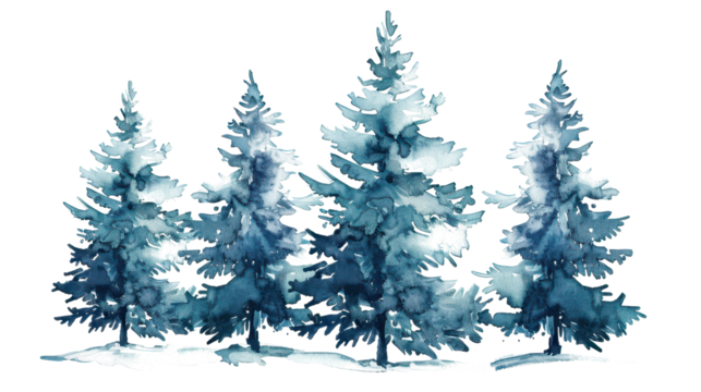 watercolor drawing of christmas fir tree forest landscape with snow - Powered by Adobe