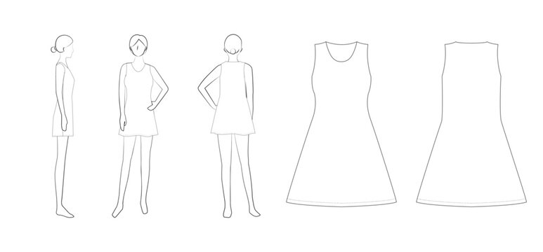 アパレルデザイン用テンプレートのベクター画像：女性用テニスウェアのワンピース / Vector image of apparel design template: Women's tennis wear dress
