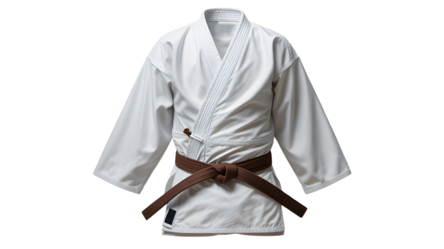 White Judo Gi with Brown Belt, Ready for Martial Arts Training and Competitive Sports