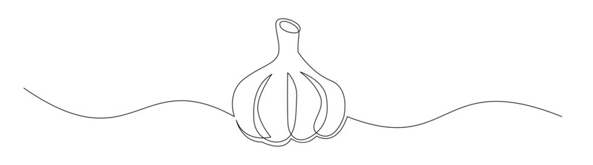 Single Line Art of Garlic Bulb on Wavy Line