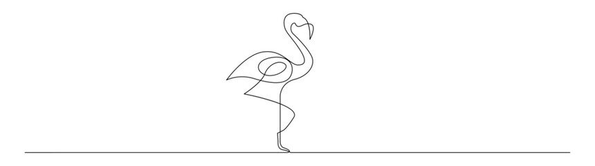One Line Drawing of Flamingo on White Background