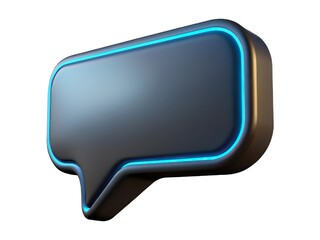 3d dark speech bubble with neon blue outline isolated on white background