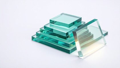 Fototapeta premium Stack of Transparent Green Acrylic Blocks Minimal Still Life
