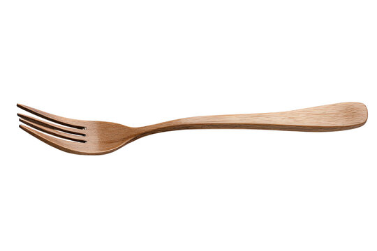 Wooden fork on a white isolated background, perfect for culinary, dining, and kitchen-related designs.