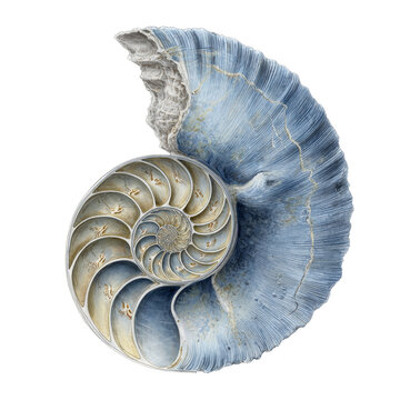 Elegant nautilus shell showcasing intricate spiral patterns against a clean presentation, isolated