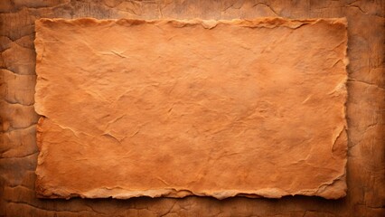 Aged textured parchment paper with rough torn edges on distressed brown background