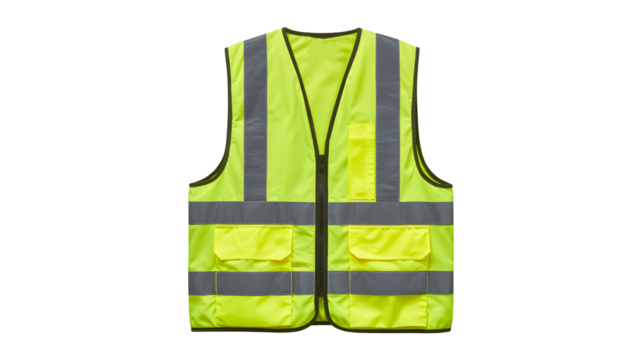 High-visibility safety vest with reflective stripes, perfect for construction and roadwork professionals