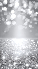White and silver glitter background with sparkling stars, shiny sparkles, shimmering lights, glowing bokeh, elegant festive luxury decoration atmosphere