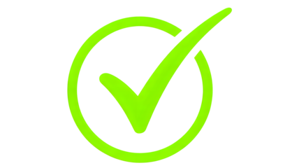 Bright neon checkmark icon in circle, representing approval, success, and validation