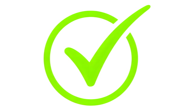 Bright neon checkmark icon in circle, representing approval, success, and validation