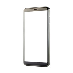 Isolated smartphone with a black screen and silver frame on a black background in portrait view