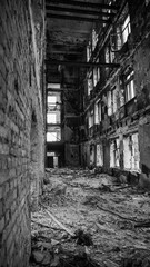 ruined street and destroyed houses the city Kiev war in Ukraine