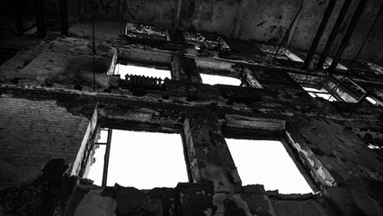 ruined street and destroyed houses the city Kiev war in Ukraine