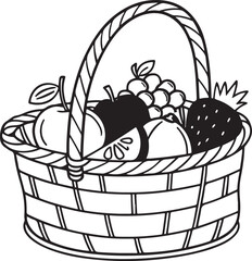 Editable fruit basket vector artwork perfect for organic food nutrition designs and creative decorative illustrations.