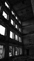 ruined street and destroyed houses the city Kiev war in Ukraine