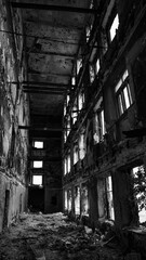 ruined street and destroyed houses the city Kiev war in Ukraine