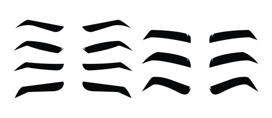 Set of Eyebrow Silhouettes in Various Shapes and Styles.