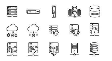 Collection of server and cloud technology icons in silhouette