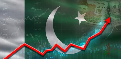 Pakistan financial growth on market graph. Pakistan economic growth on financial graph