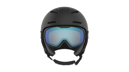 Stylish black ski helmet with reflective blue goggles ready for winter adventures and slopes