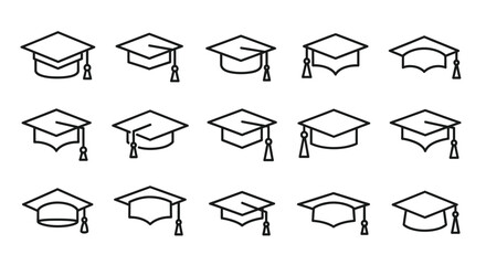 Collection of graduation cap icons in a distinctive silhouette style