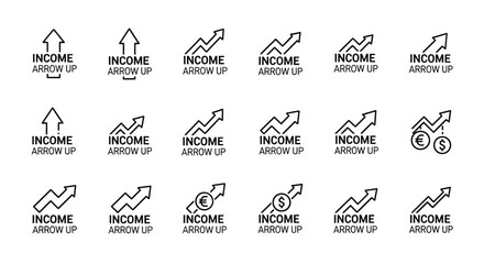 Collection of hand drawn income growth charts and arrows silhouette