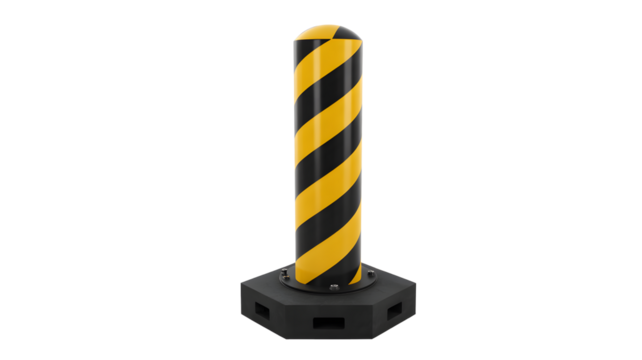 Durable bollard with black and yellow stripes ensures safety and protection for pedestrians