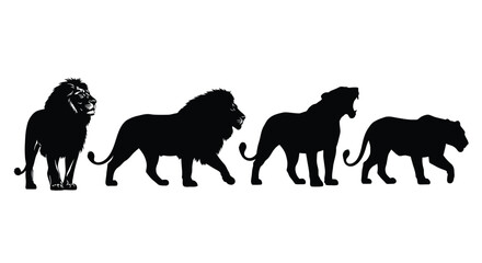 A group of majestic lion silhouettes standing together silhouette