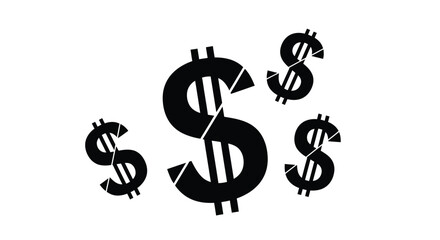 Four black dollar sign symbols in a silhouette style