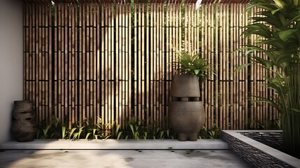 Tranquil outdoor sanctuary featuring bamboo screening and lush greenery creating serene ambiance