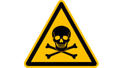 Caution ahead with skull and crossbones symbol in vivid yellow triangle warning danger sign