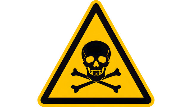 Caution ahead with skull and crossbones symbol in vivid yellow triangle warning danger sign