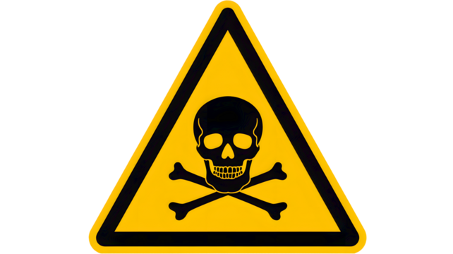 Caution ahead with skull and crossbones symbol in vivid yellow triangle warning danger sign